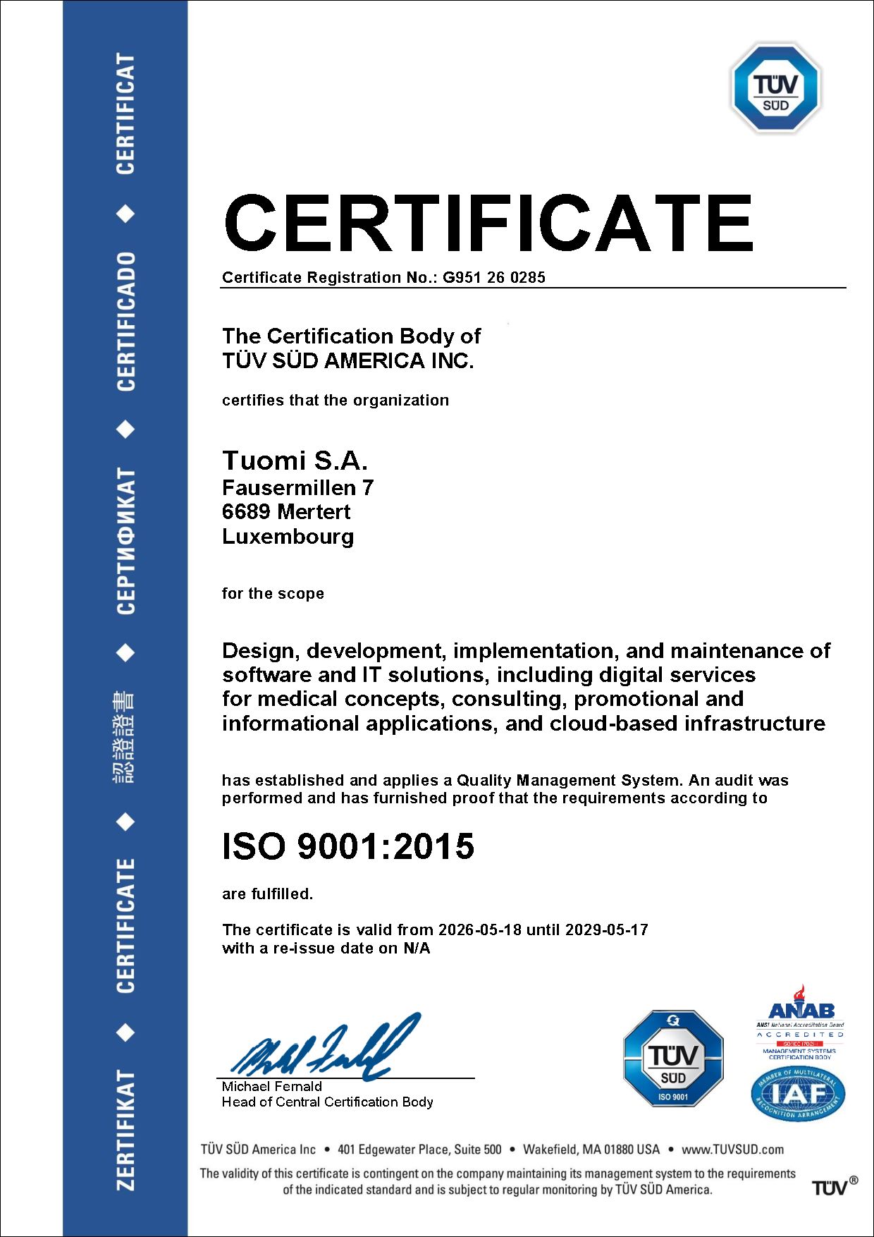 ISO 9001 Certification tuomi
